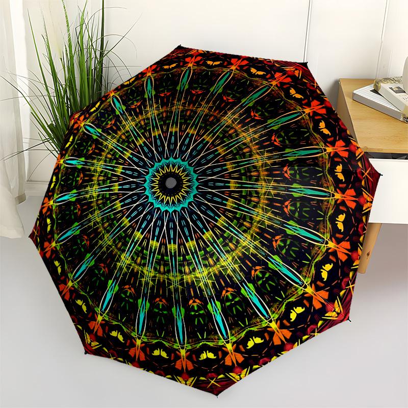 1pc Kaleidoscope Pattern Automatic Folding Umbrella, Portable Collapsible Design, 8-Rib Iron Frame, Outdoor Accessory yy250905086