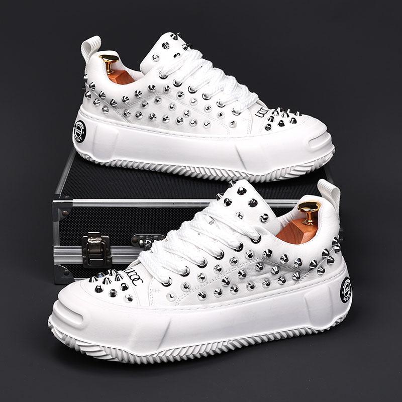 Роскошные дизайнерские мужские панк туфли на шнуровке с толстой подошвой и заклепками, повседневные слипоны, мокасины, мужские рок хип-хоп кроссовки для ходьбы
