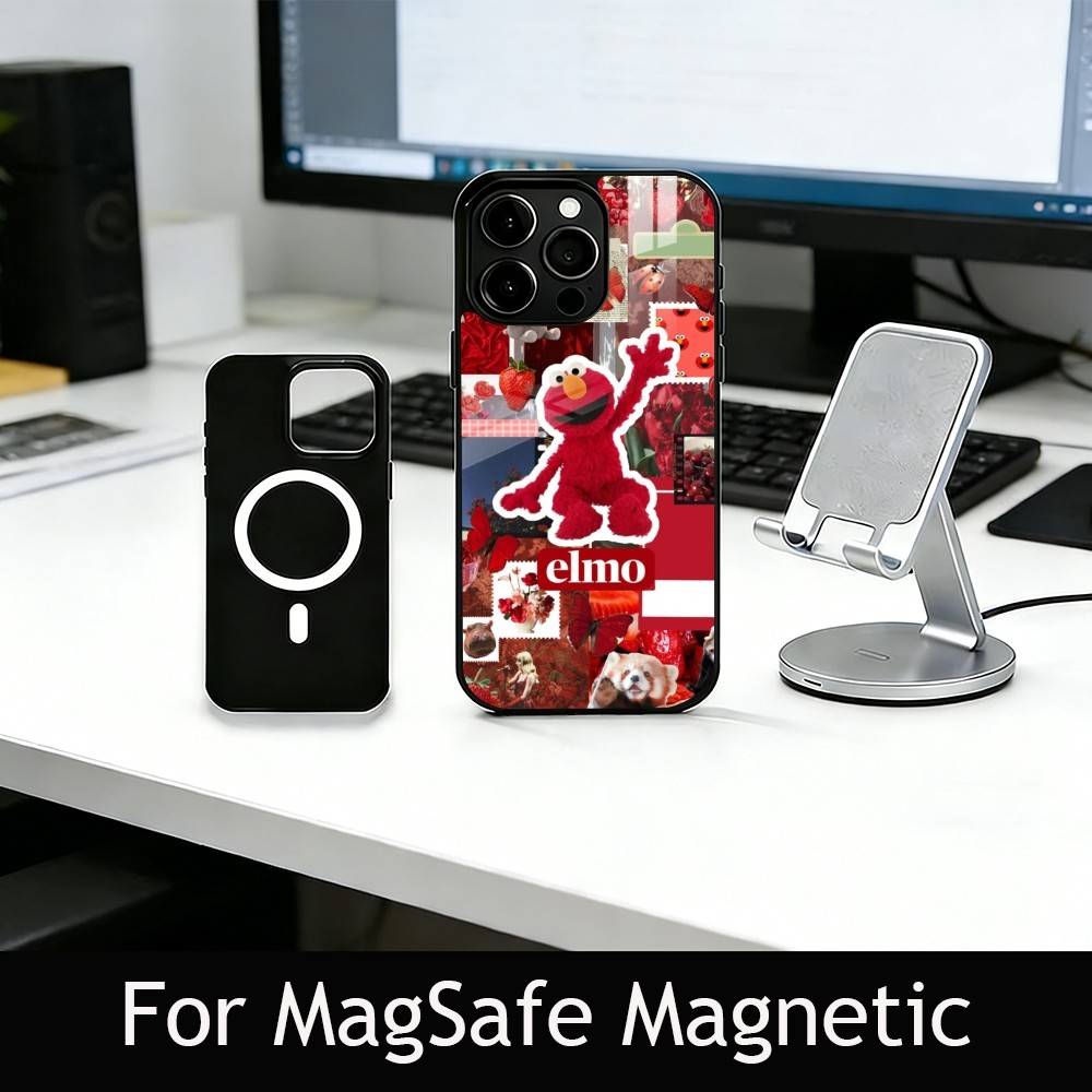 Cut Cartoon E-Elmo Phone Case For iPhone17,16,15,14,13,12,11 Plus,Pro Magnetic For Magsafe Wireless Charging