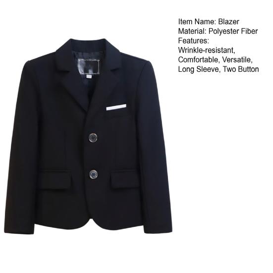 Детский пиджак для мальчиков, черный пиджак с длинным рукавом и лацканами, пиджак на двух пуговицах, верхняя одежда для свадеб и вечеринок 5-6 лет