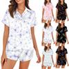 Women's Silk Pajamas Button Homewear Floral Print Short Sleeve Satin Pajama Set 2 Piece Set