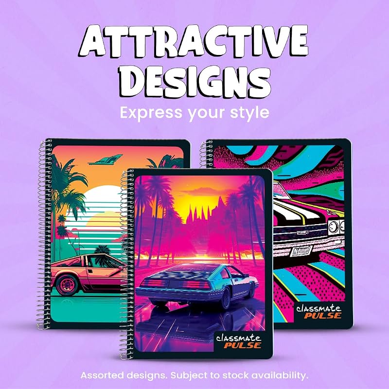 Classmate Pulse Single Subject Spiral Notebook-Pack Of 1|Single Line|200 Pages|24.0Cm X 18.0Cm|Attractive Cover Designs|