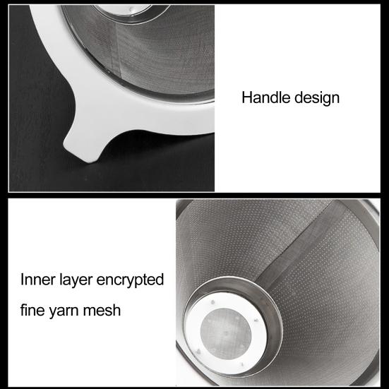 Coffee Filter Easy To Clean Stainless Steel Coffee Cone Filter Reusable Fine Mesh Strainer for Home Kitchen