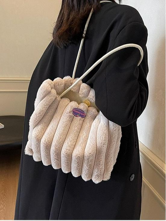 Женская пушистая сумка-тоут большой вместимости - Универсальная трансграничная сумка для通勤