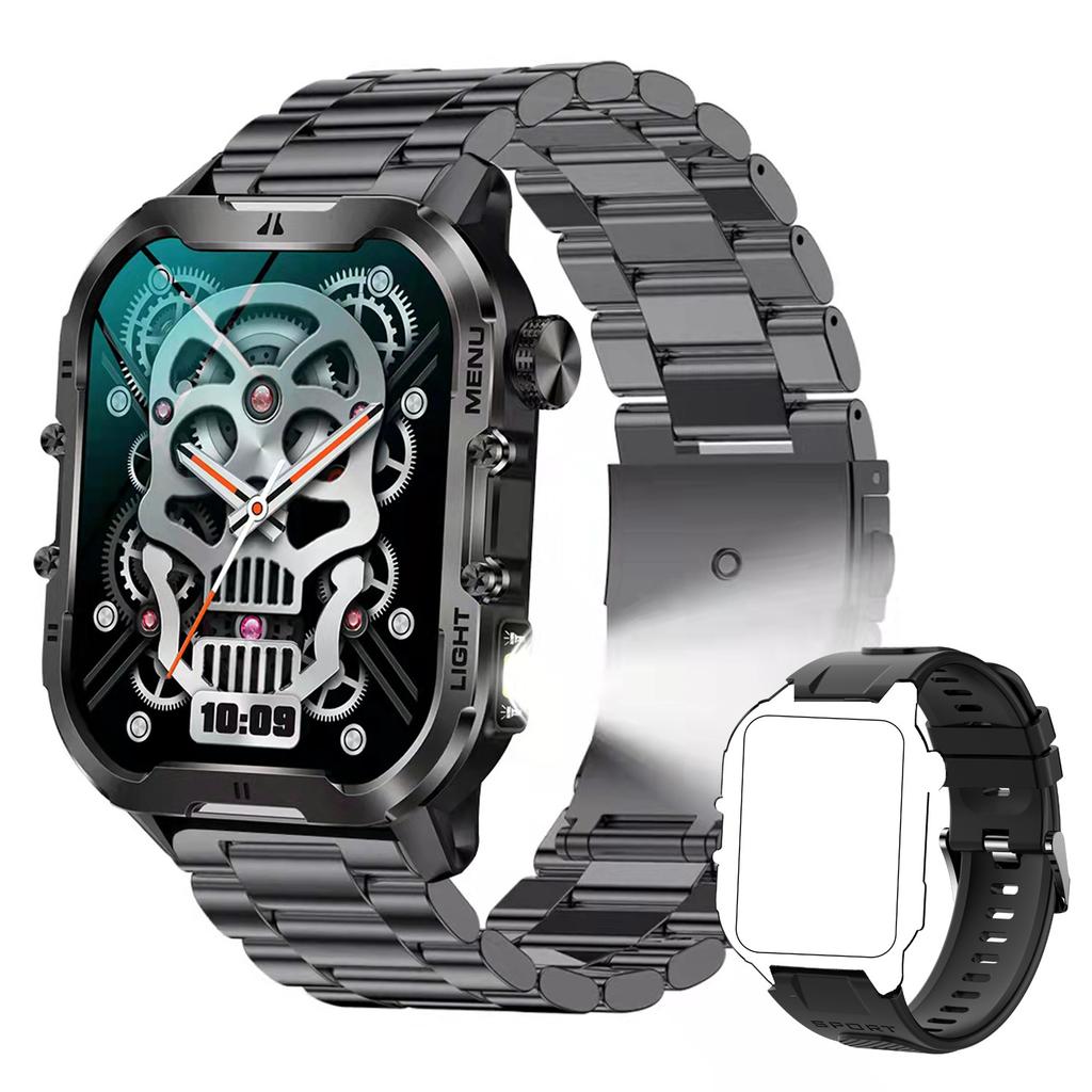 T26 Смарт-часы с фонариком, 1,96-дюймовым большим экраном, светодиодная подсветка, Bluetooth, вызов SOS, прочные спортивные смарт-часы для фитнеса