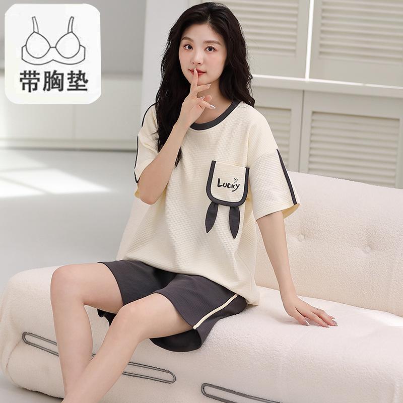 Пижама женская из чистого хлопка с короткими рукавами, студенческий пуловер с рисунком из хлопка, корейская версия, женская домашняя одежда