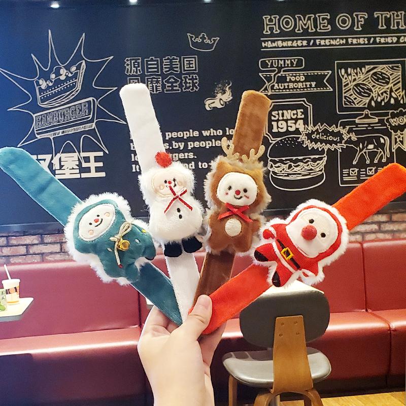 Kawaii Christmas Clap Bracelet Cartoon Plush Elk Snowman Papa Circle Funny Kids Wrist Band For Xmas New Year Party Guests Gift