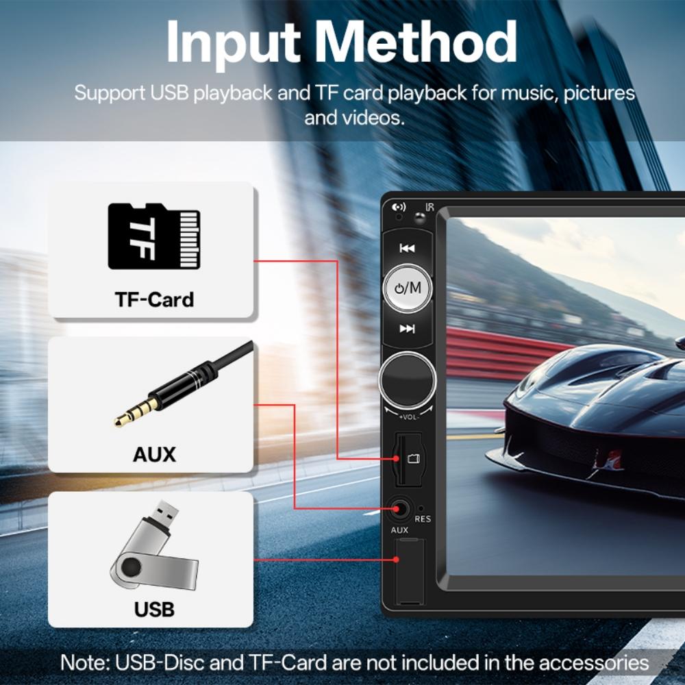 Hippcron 7-inch Car MP5 Radio 1 DIN Multimedia Player USB/TF Interface with Bluetooth and Mirroring Link Optional Rear Camera
