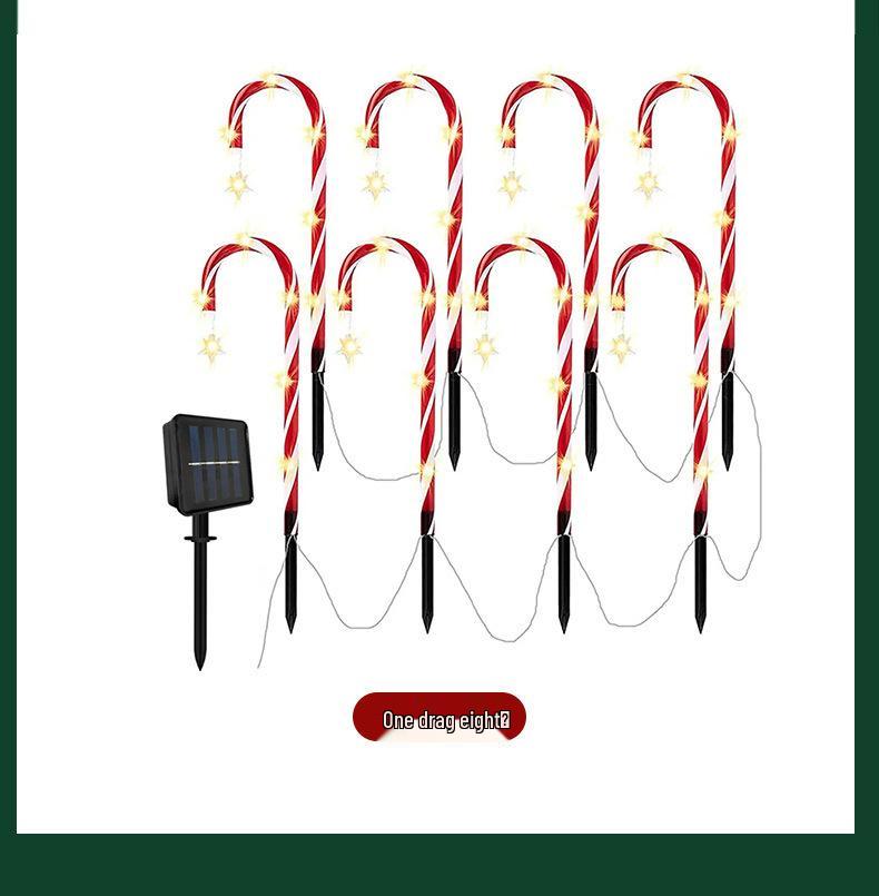 Cross-border Christmas Solar Star Candy Cane Lights for Outdoor Garden and Lawn