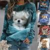 Women Hoodie Cat 3D Pullovers Autumn Winter Vintage Animal Pattern Printed Long Sleeve Round Neck Sweatshirts