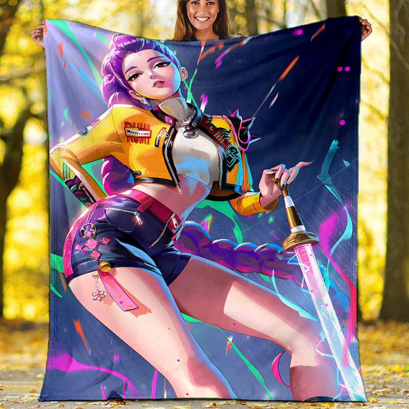 1pc KPop RUMI1 Theme Blanket - Digital Print, Polyester, Cozy for All Seasons, Perfect for Outdoor, Camping, and Travel