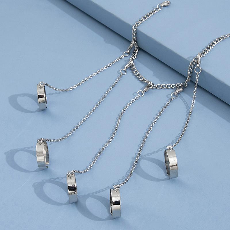 Браслет-цепочка в стиле панк с геометрическим узором для женщин и мужчин, кольцо с подвесками, комплект ювелирных изделий для пары