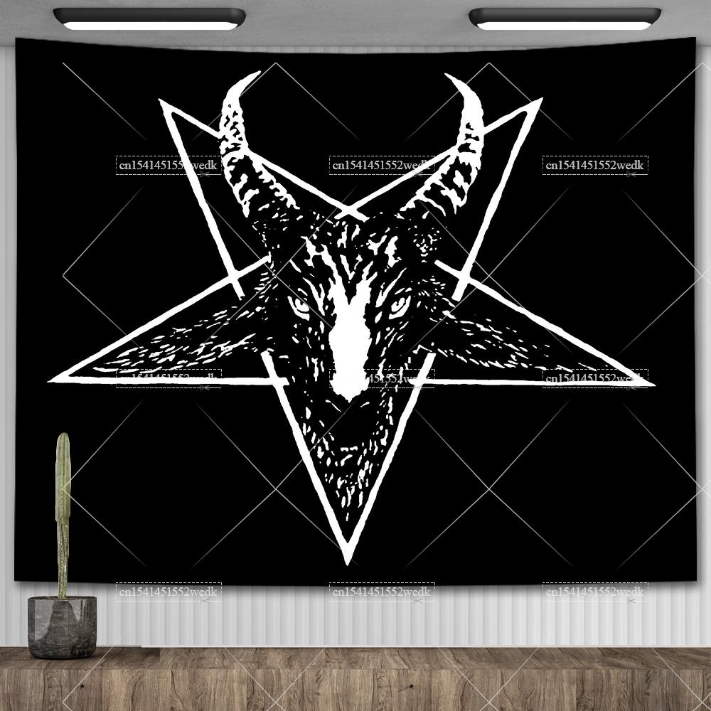 Хиппи Пентаграмма Викканский настенный гобелен Оккультный колдовской гобелен Эстетические сатанинские гобелены с головой козла Украшение гостиной