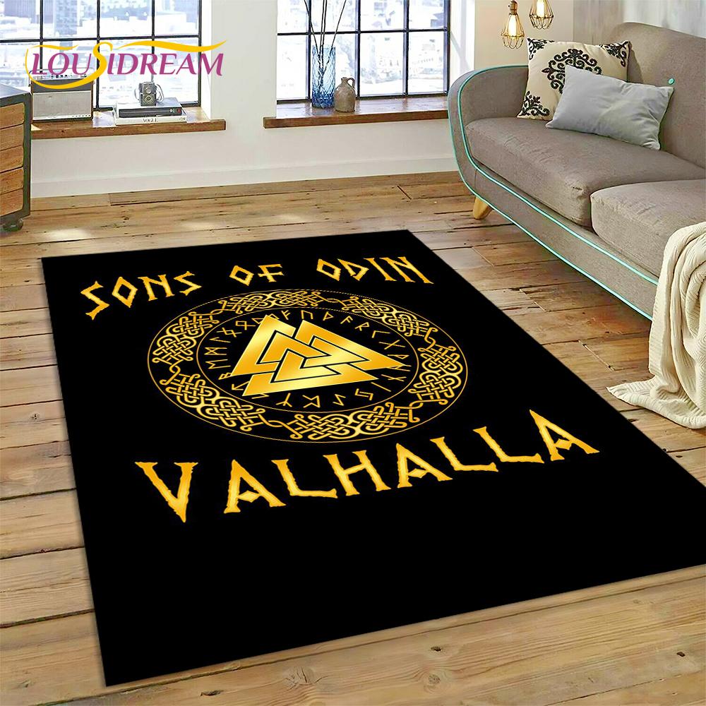 3D Nordic Viking Mythology Symbols Odin Cartoon Area Rug Large,Carpet for Home Living Room Sofa Doormat Decor,Non-slip Floor Mat