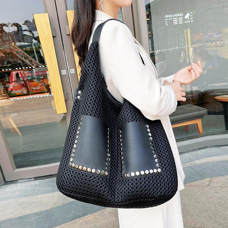 Rivet Fashion Tote Bag For Women With Hollow Design For Casual Outings