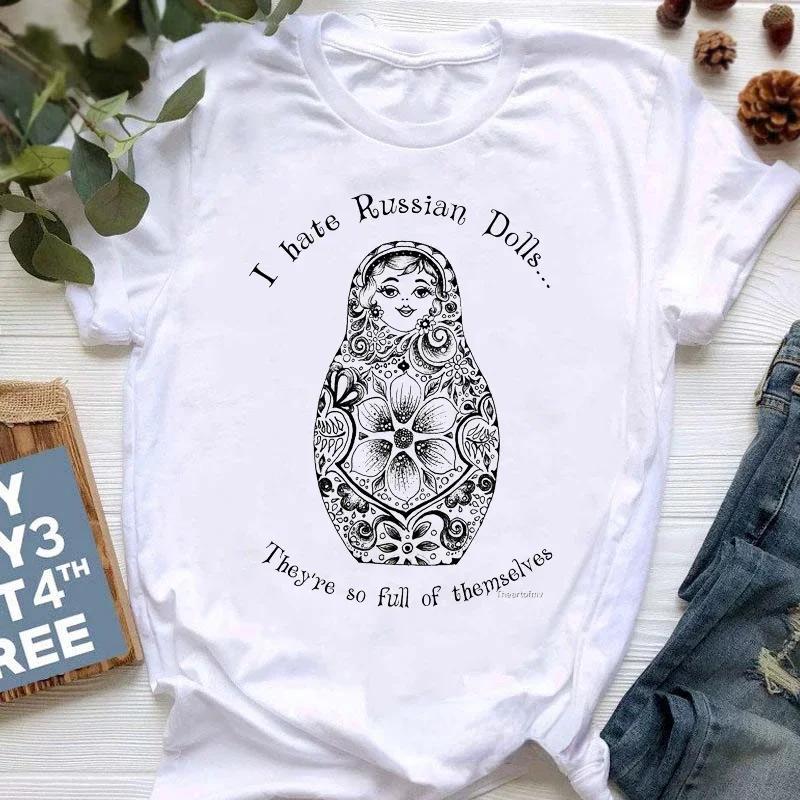 Matryoshka Doll T Shirt  2023 Funny Summer Fashion Tshirt  Russian Doll T-Shirt Women White Casual T Shirt Female Harajuku Shirt