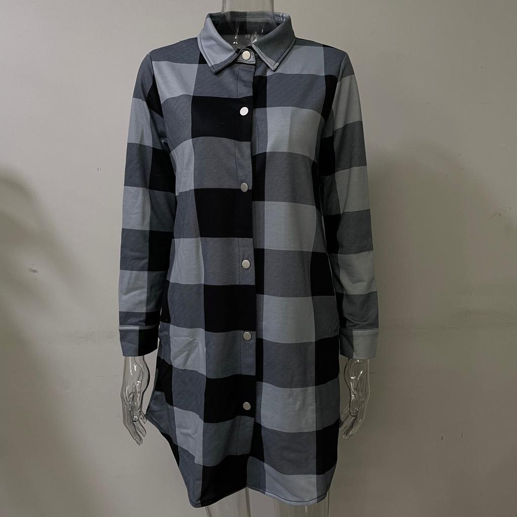 Клетчатая рубашка, пальто, женская куртка средней длины, осеннее пальто с длинными рукавами и карманами на пуговицах