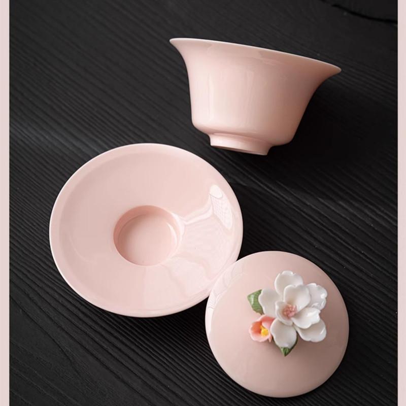 Креативный керамический гайвань с цветами ручной лепки, ручной работы, из замшевого нефрита, чайница, чашка, бытовая чайная пиала, китайская чайная посуда