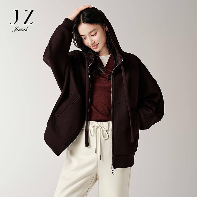 Jiuzi Anna Kou Leisure American Relaxation Deconstruction Split Hooded Shoulder Hoodie Women's 2025 Autumn New Collection