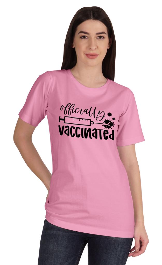 Inkmeso Womens Officially Vaccinated Funny Pro-Vaccine Crew Neck T-shirt