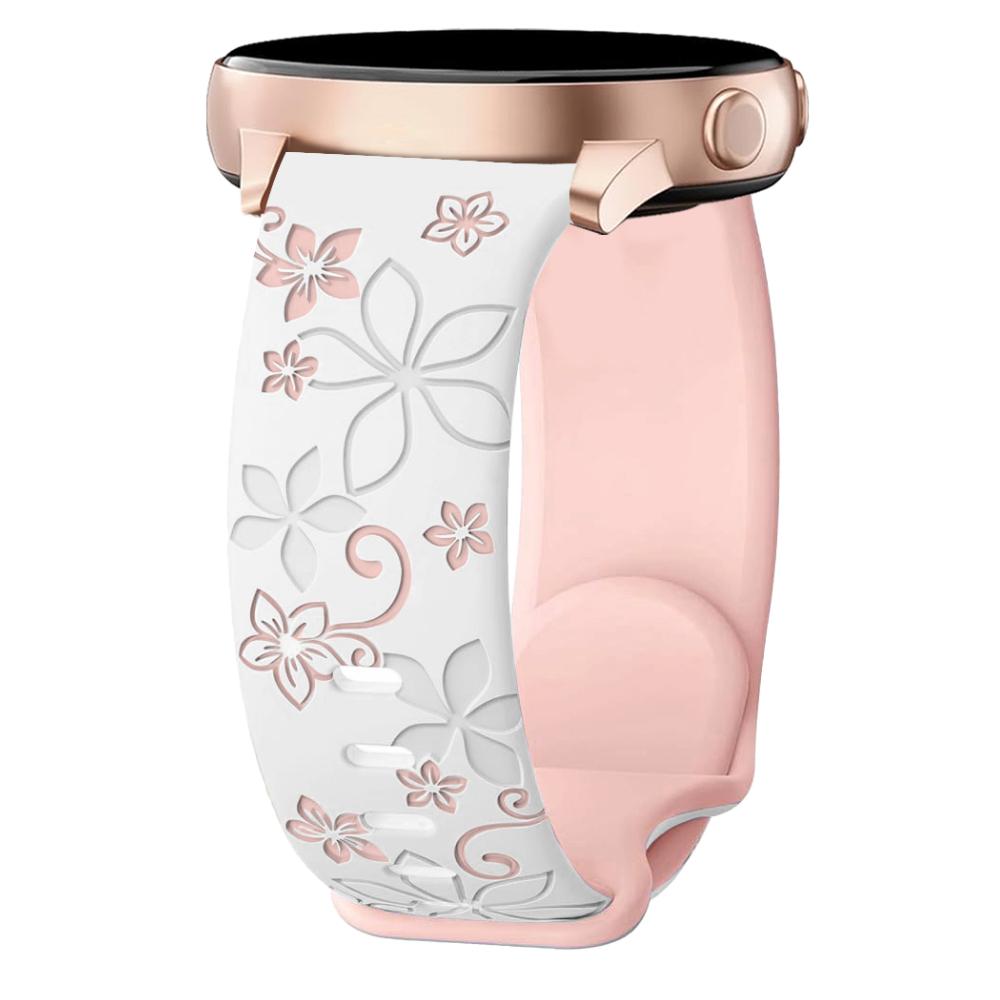 20 мм силиконовый ремешок с цветочным узором и гравировкой, двухцветный для Amazfit GTR, Huawei, Garmin Samsung Galaxy Watch 7 6 5 4