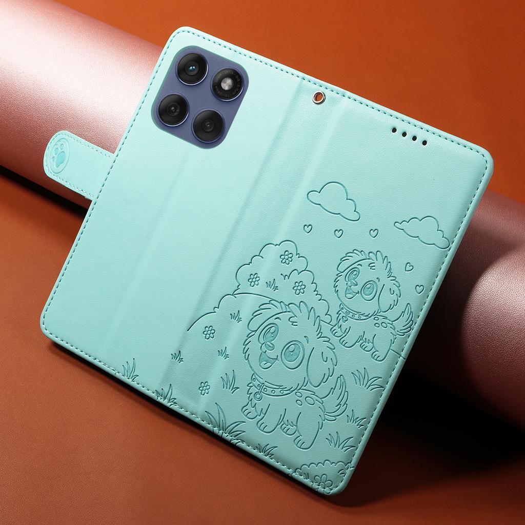 For Motorola Edge 60 5G/60 Pro 5G/60 Fusion 5G Case RFID Blocking Imprint Dog Pattern PU Leather Phone Cover with Wrist Strap