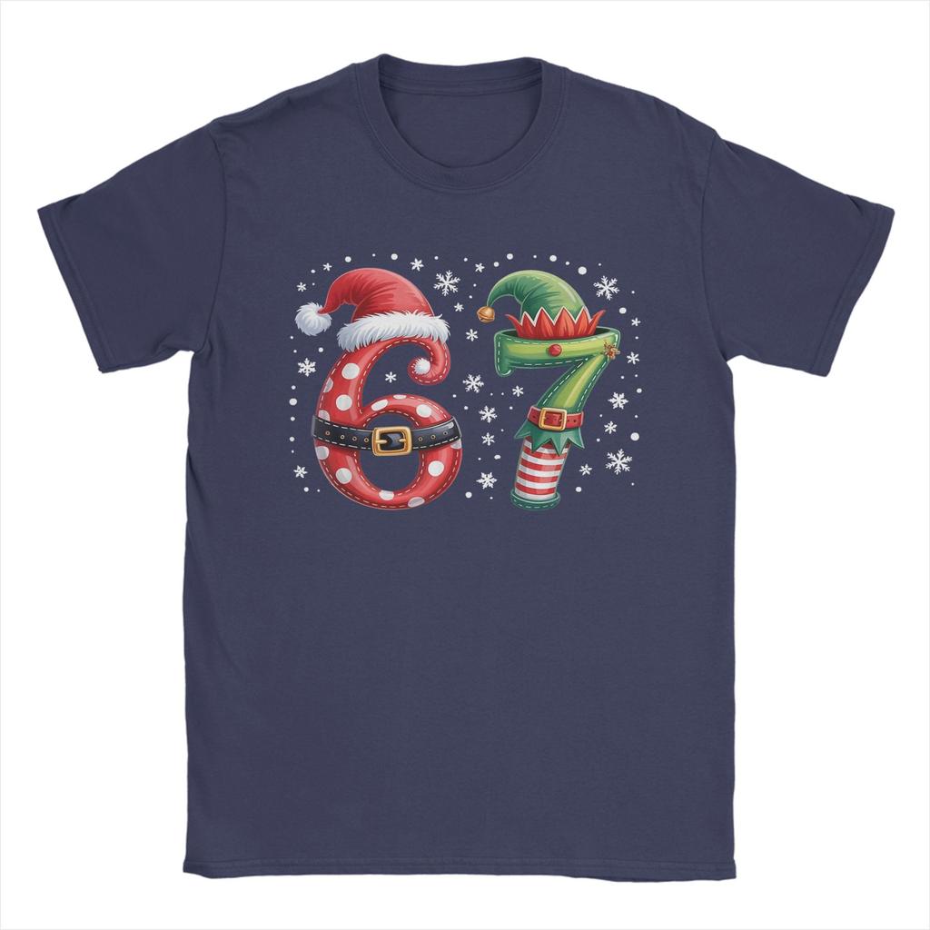 Christmas 67 Meme Six Seven Men T Shirt Novelty Tee Shirt Short Sleeve Round Collar T-Shirts Cotton Summer Tops