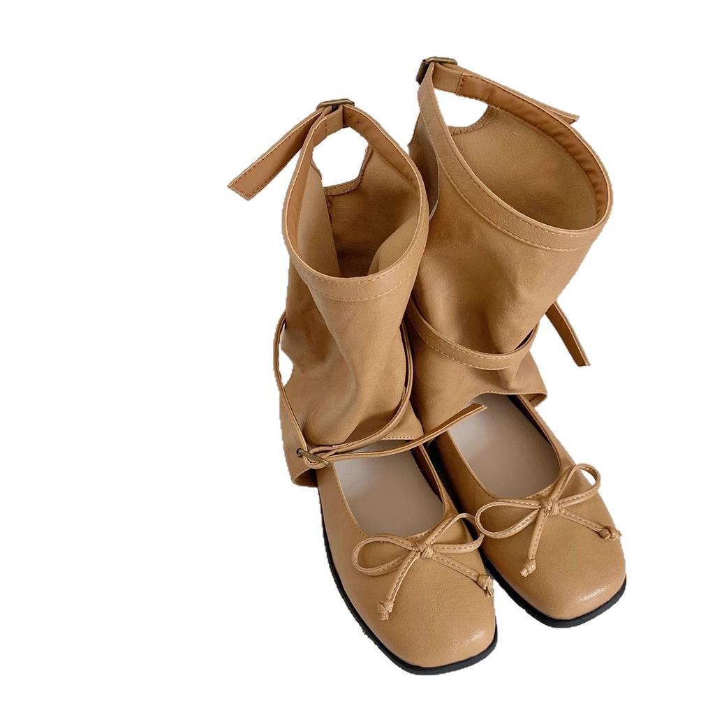 Ботильоны из овчины, увеличивающие рост на 5 см, дизайн Maillard, круглый носок, бант, крутые ботинки, балетки, рыцарские сапоги