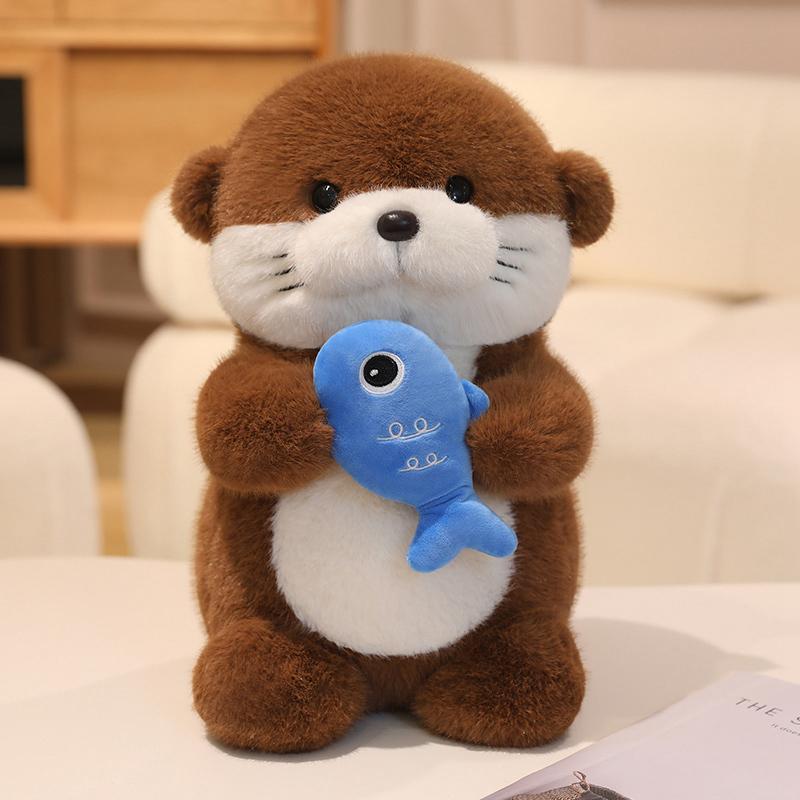 35cm Otter Plush Toy Soft Holding Fish Otter Doll Pillow Creative Otter Stuffed Animal Toy Birthday Gift For Kid Room Decor