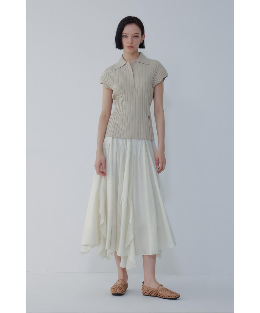 Bobeu Crinkle Ruffle Long Skirt_Ivory_7156235004