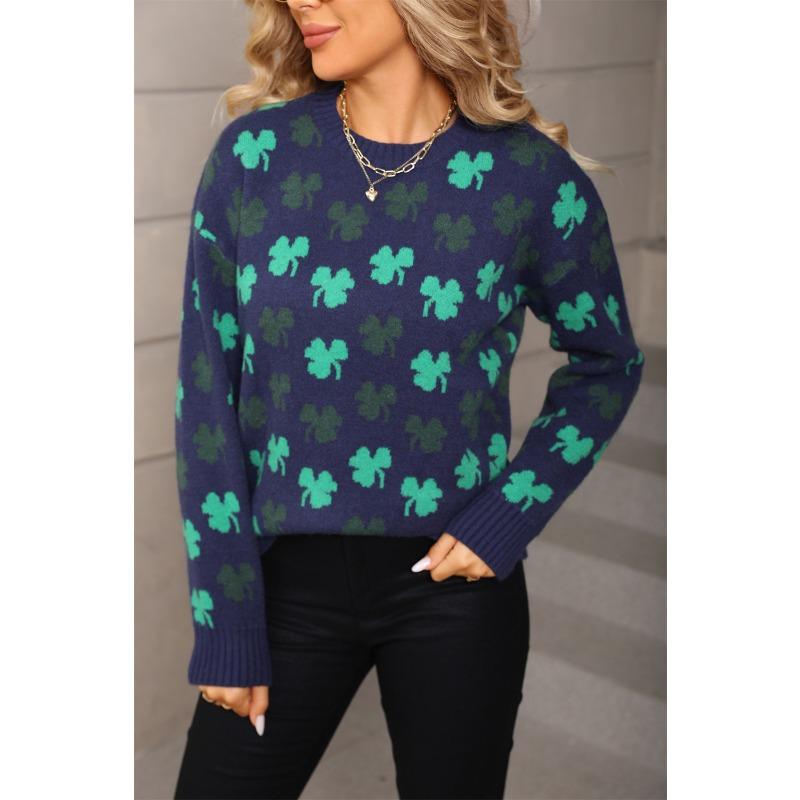 Свитеры Нового Стиля Осень-Зима, Женский Вязаный Свитер Крупной Жакардовой Вязки, Топ с Круглым Вырезом, Осенняя Уличная Мода