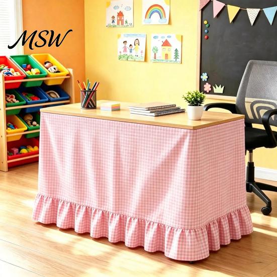 Full Enclosed Desk Wrap Gingham Ruffled Table Skirt, Cottagecore Teacher Skirt for Classroom, Classroom Decor Accessories Plaid Tablecloth Birthday