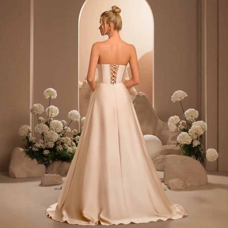 Luxury Satin Bustier Evening Dress Slim Fit Boned Mermaid Slit Gown Banquet Party
