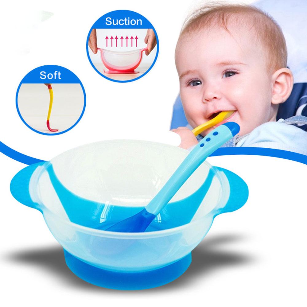 Children Tableware Baby Learning Dishes Suction Cup Assist Food Bowl Temperature Sensing Spoon Bowl