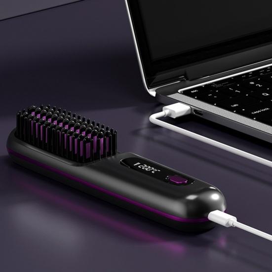 Беспроводная щетка-выпрямитель для волос 3 температуры ЖК-дисплей Быстрый нагрев Перезаряжаемая от USB Портативная горячая щетка Электрическая пушистая укладка вьющихся волос