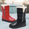 Fashion 2024 Women's Mid-calf Shoes Red Thick Sole Snow Boots Thick Wedge Heel Half-high Boots Comfortable Waterproof Increased Height