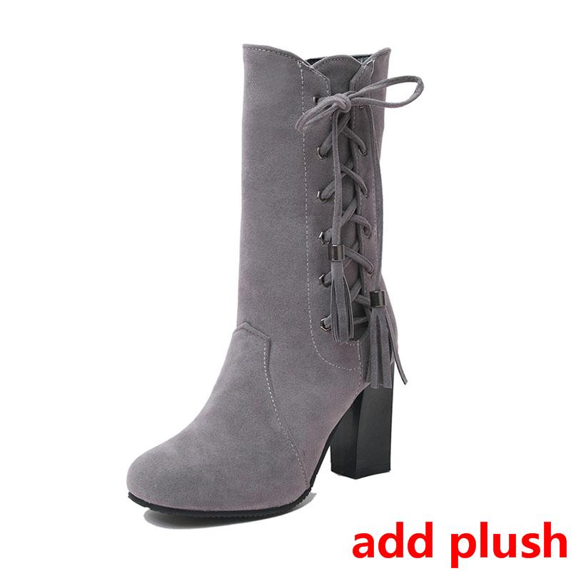 Fashion Large Size 32-45 High Heel Boots Women Shoes Woman Zip Up Shoelace Winter Boots Fringe Footwear Party Bottine