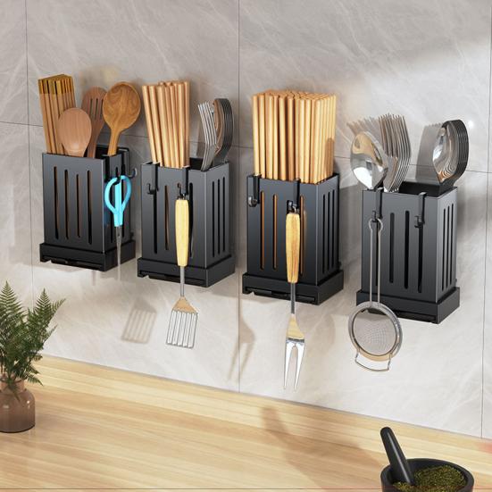 Практичный полый дизайн, компактная многоразовая настенная полка для хранения ложек, вилок, кухонные принадлежности, контейнер для хранения палочек для еды