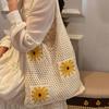 Yogodlns Женская летняя пляжная сумка с милым цветочным узором, вязаная крючком, повседневная сумка, модная сумка для повседневного офисного использования, вязаная сумка