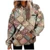Женская повседневная мода винтажный принт длинный рукав пуловер с капюшоном топ