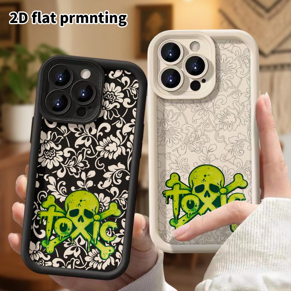 Чехол для телефона: Плоский 2D дизайн, подходящий для защитного чехла iPhone 18, 17, 16, 15, 14, 13 Pro, унисекс, ядовитый череп, рождественский и хэллоуинский подарок