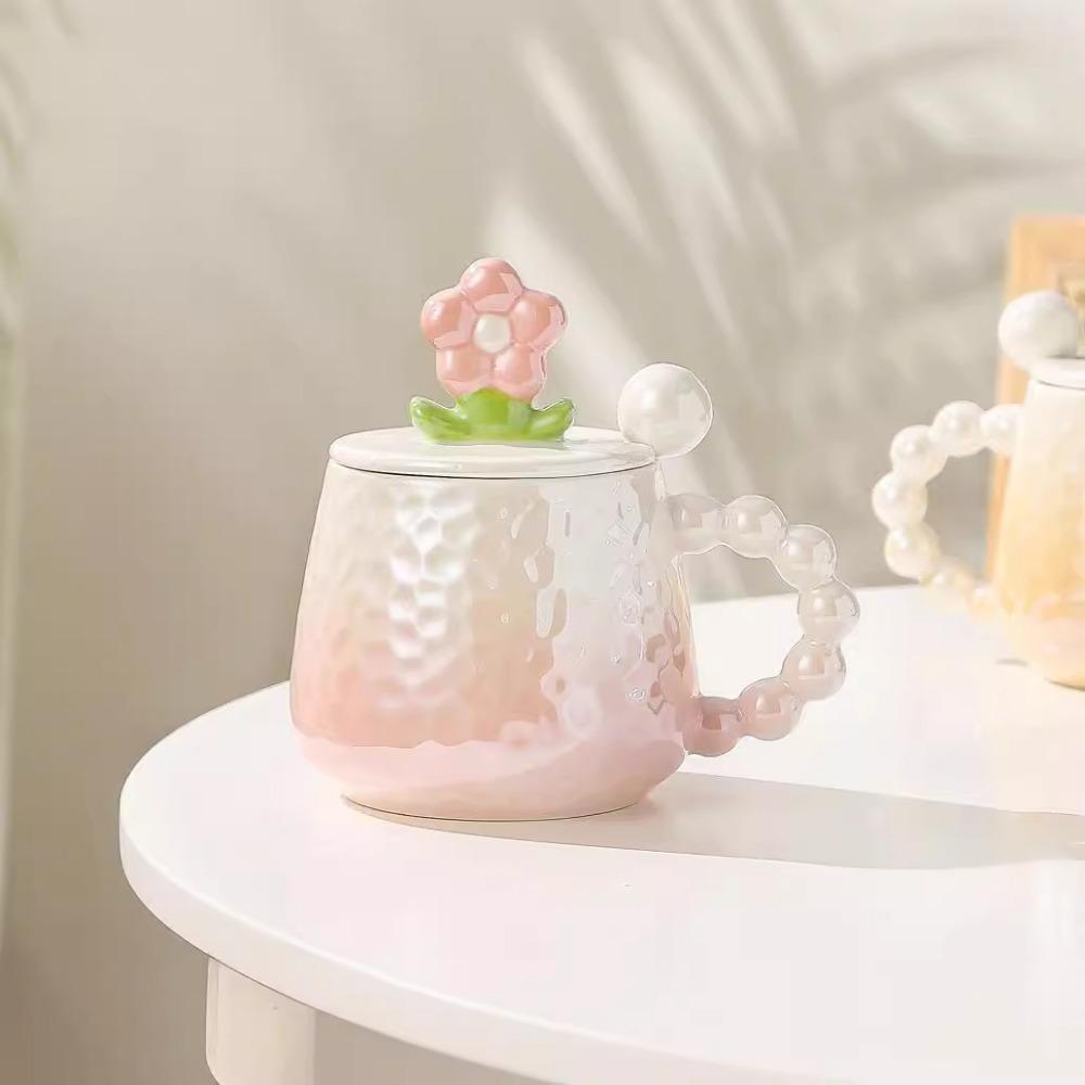 Colorful Flower Ceramic Cup High Value Mug Girl's Heart Souvenir Gradient Pearlescent Glass Cup Coffee Cup