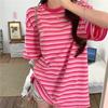 2025 Summer Short Sleeve Simple T-shirts for Women Fashion Pink Stripe Casual Loose Basic T Shirt Harajuku Kawaii Student Tshirt Y2k Tops