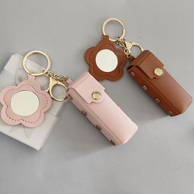 Портативная кожаная сумка для помады, косметичка, сумка для бальзама для губ, брелок, креативный защитный чехол для помады с зеркалом, подарки