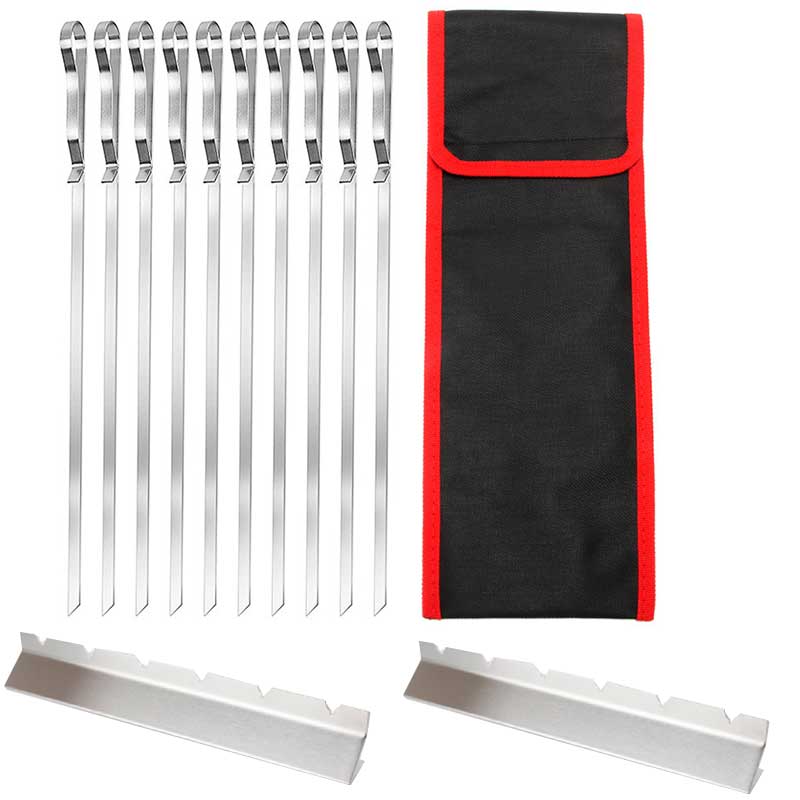 Барбекю, набор вилок для барбекю, 10 шампуров и 1 пара подставок для шампуров, нержавеющая сталь 304, универсальные аксессуары для гриля, инструменты для барбекю BBQ Party Bonfire Party.