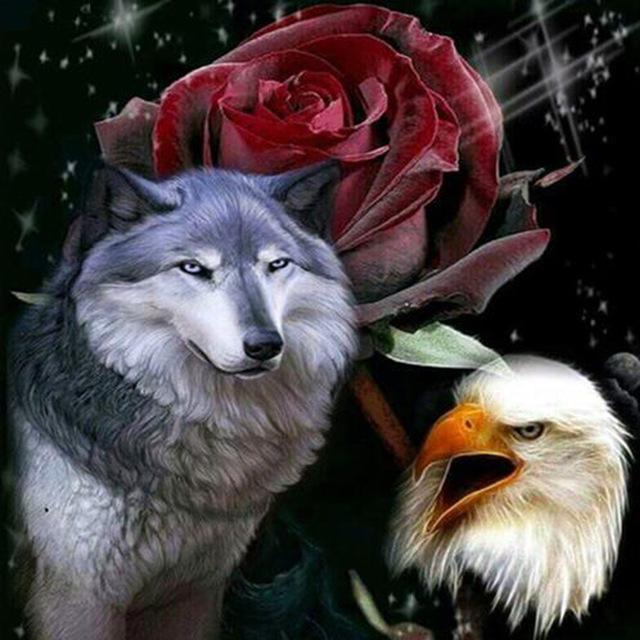 DIY 5D Алмазная картина Волк под луной Животное Мозаика Полная круглая дрель Алмазная вышивка