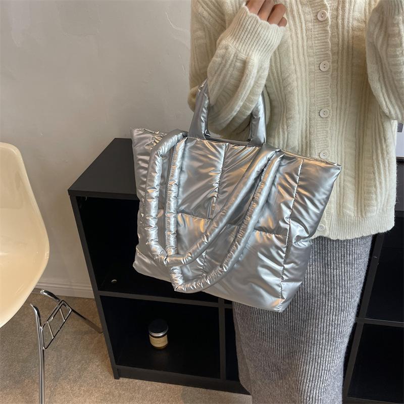 2024 зимняя новая сумка-тоут из хлопка, большая сумка, модная, наполненная хлопком, сумка на плечо для женщин, универсальная сумка hbag