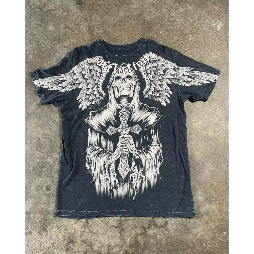 summer Affliction Vintage Tee Oversized Y2K Gothic Streetwear Men's and Women's Retro Rock Men's T-shirt Top
