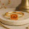 Emerald Cut Citrine Gemstone Ring, Yellow Gold Plated 925 Sterling Silver, Solitaire Bridal Jewelry, Anniversary Gift for Her