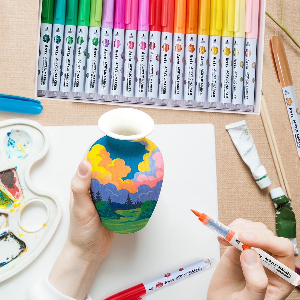 Arrtx Акриловые 36 кистей-маркеров для минеральных и художественных маркеров, цвета, тип прямой заправки, водостойкие, для рисования, стекла, дерева, камня, керамики, ткани,